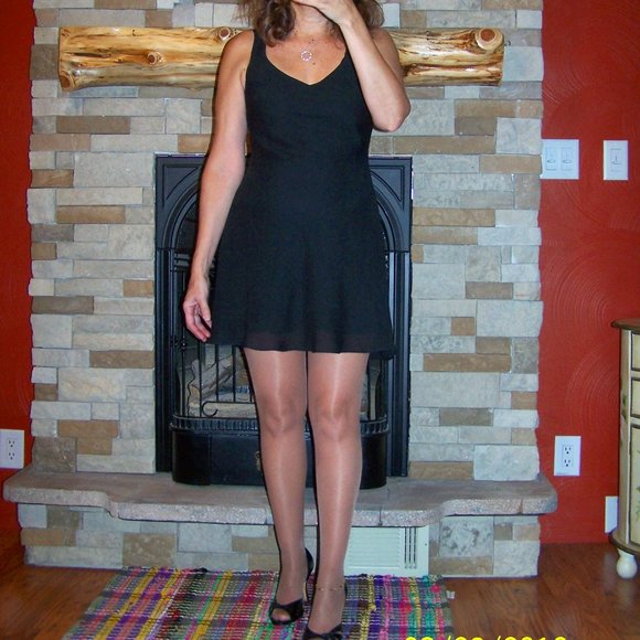 BESTY AND ADAM SEXY BLACK MINI DRESS w SHEER BLUE BUTTERFLY BACK - Picture 2 of 13